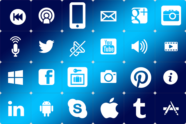 A bunch of social media icons on a blue background